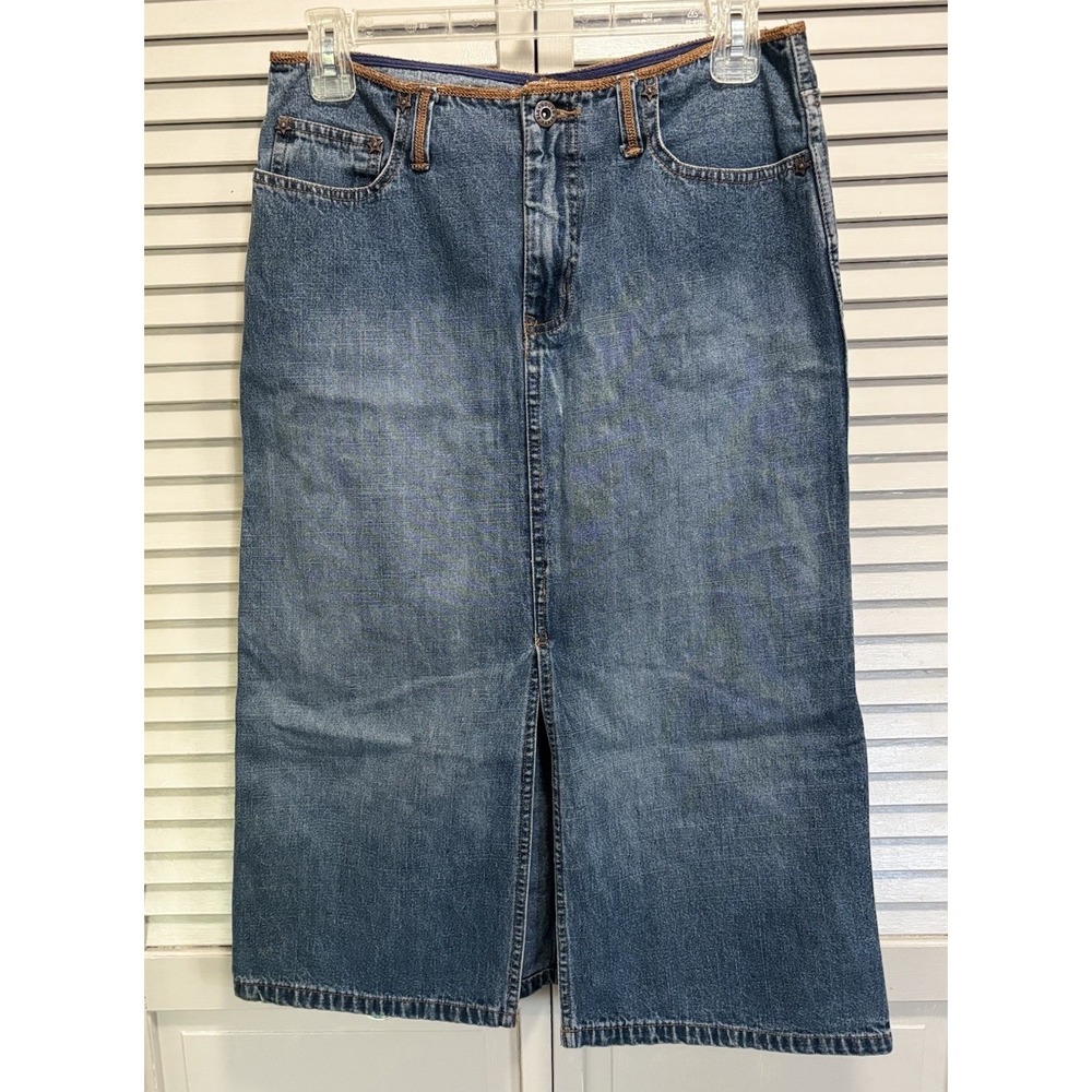 Route 66 Vintage Denim Skirt Zip Pockets Slit Logo Size 5/6 Cotton Embroidery
